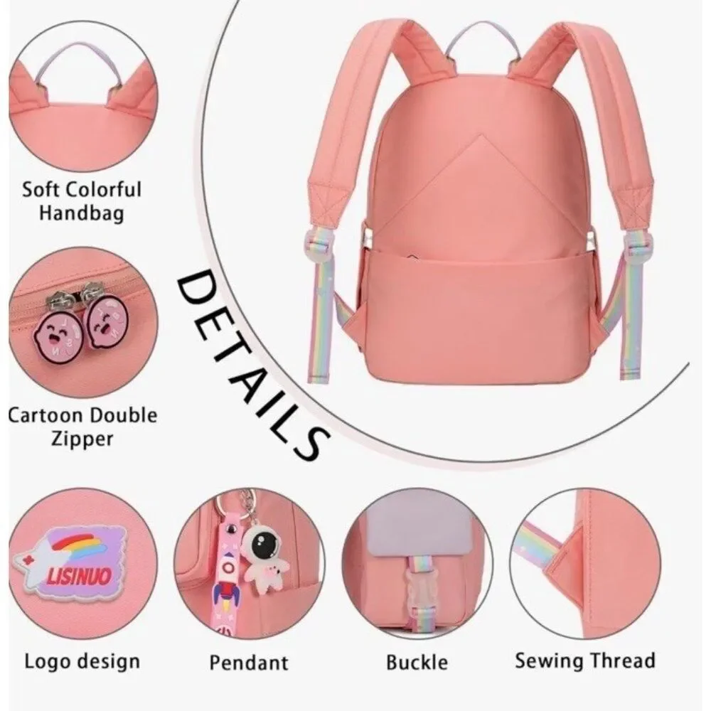 Kids Girls Pink Canvas Backpack School Bag Bottle Pockets Large Insulated NWT